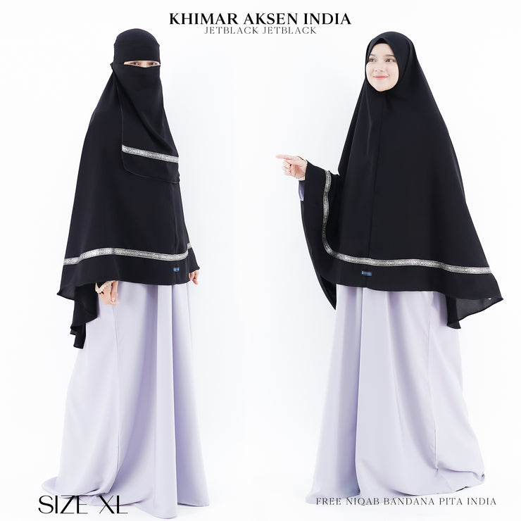 Alsyahra Exclusive Set Khimar Pita India Non Pet Niqab Bandana Jetblack XL